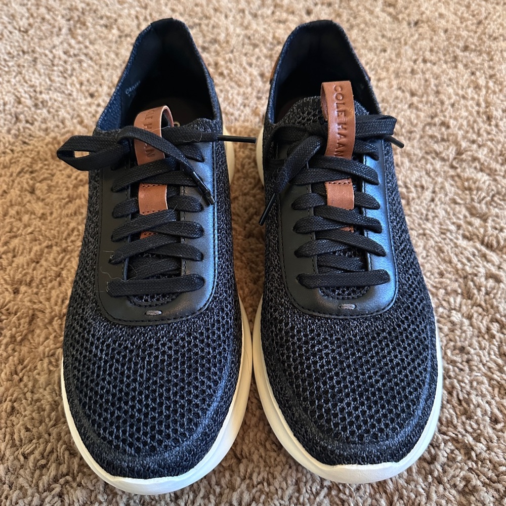 Cole Haan Black Knit Lace-Up Sneaker with Brown Tongue Tab